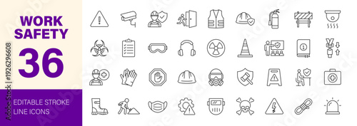 Work safety icon set. Editable line icons. Vector illustration.