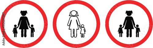 Family Icons Featuring Mother and Child Symbols in Red Circle