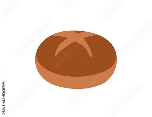 Bread loaf. Fresh artisan rustic bakery with rye crust. Round homemade baked snack. Brown bun, flour dough food, wholegrain sourdough eating. Flat vector illustration isolated on white background