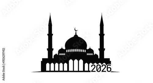 Elegant mosque with crescent moon and minarets a striking silhouette