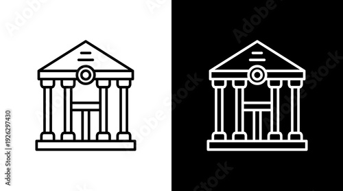 Government Building Outline White Icon Set Design