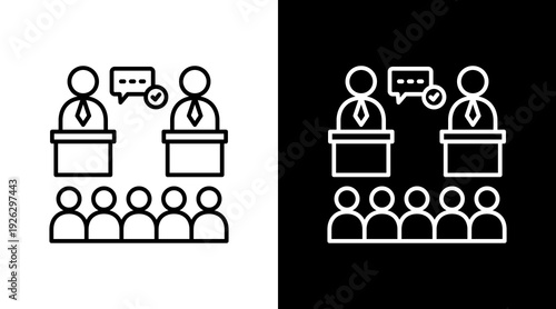 Political Debate Outline White Icon Set Design