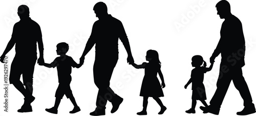 Silhouette of a Family Walking Together Holding Hands in Progressive Sizes