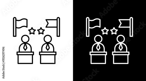 Political Party Outline White Icon Set Design