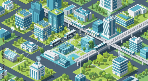 Progressive urban landscape demonstrating advanced AI technology for smart city planning and sustainable future development strategies