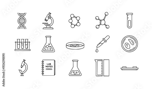 Modern editable line medical lab icons for DNA, molecules, research, and science illustrations