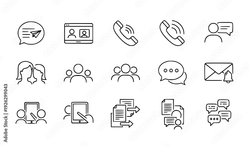 Fototapeta premium Modern editable line communication icons for messaging, collaboration, and information sharing
