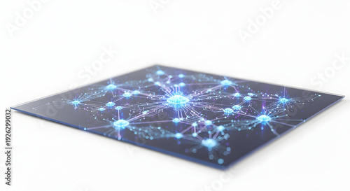 Blue glowing connections on a dark surface isolated on white background