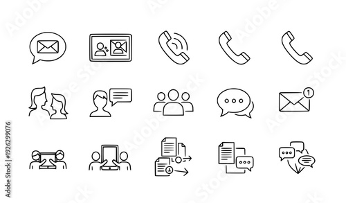 Modern editable line communication icons for messaging, collaboration, and information sharing