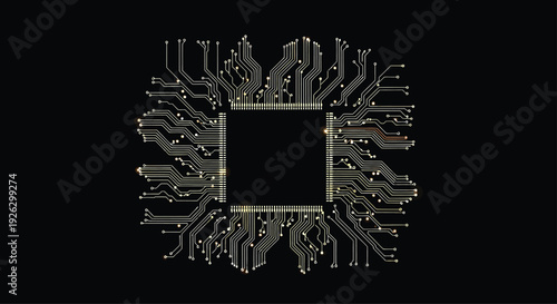 a highly detailed silhouette of a circuit board, with interconnected lines and glowing nodes,” “intricate details, dark background