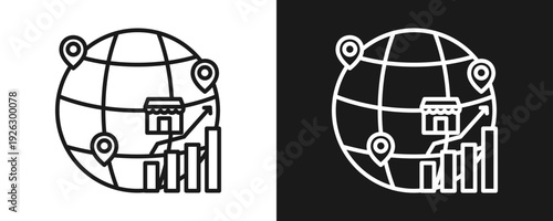 Emerging Markets Icon Set Outline In White And Black Background