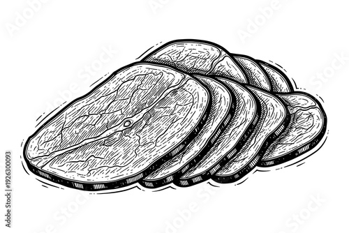 Hand drawn sliced ham sketch in vintage style for culinary design