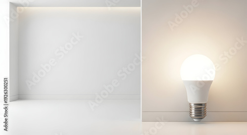 Light bulb on a white surface with a white background