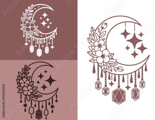 Elegant moon hangings with intricate floral and star designs