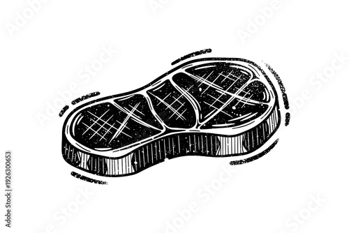 Rustic sketch of grilled steak with crosshatch details