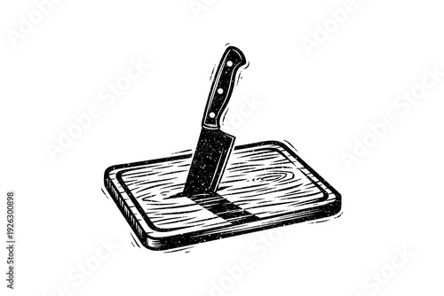 Rustic knife and cutting board in handcrafted vintage style