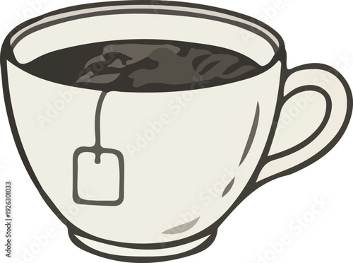 White Ceramic Tea Cup with Tea Bag, Hot Beverage, Cozy Morning Drink