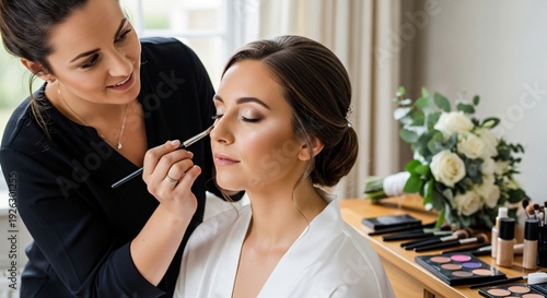 Wallpaper Mural Makeup Artist Preparing Bride on Wedding Morning With Careful Attention to Detail Torontodigital.ca
