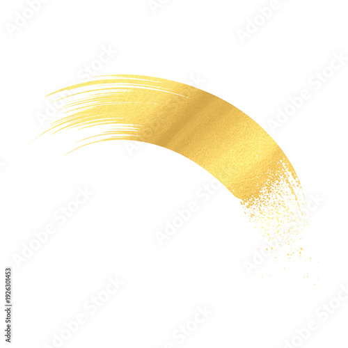 Creative gold brush stroke clip art isolated on white background.Golden yellow paint texture, dynamic watercolor smear, acrylics, grunge, glitter, shimmer, make up, cosmetics.
