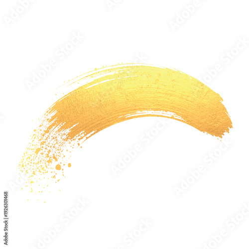 Creative gold brush stroke clip art isolated on white background.Golden yellow paint texture, dynamic watercolor smear, acrylics, grunge, glitter, shimmer, make up, cosmetics.
