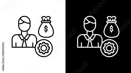 Finance Manager Outline White Icon Set Design