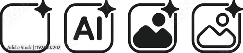 AI Image Generation Icon Set with Artificial Intelligence Sparkle Symbols for Create, Edit and Enhance Photo Actions, Outline Style Interface Elements for Web and Mobile Apps