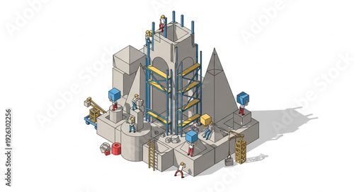 Isometric Futuristic Cityscape with Robots.