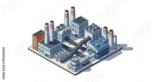 Isometric Factory Industrial Complex Building.