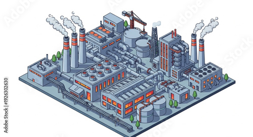 Isometric Factory Industrial Complex Illustration.
