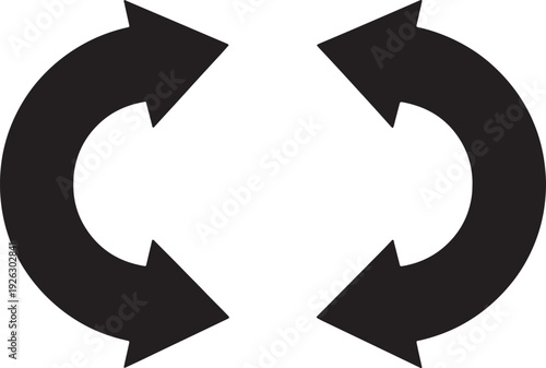Two black curved arrows forming a circular motion on a white background also transparent background circle