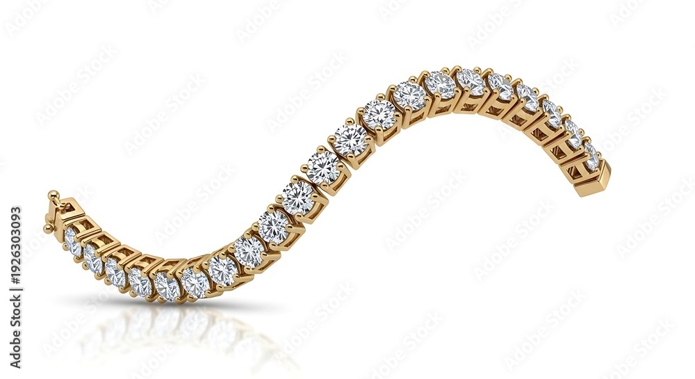 Obraz premium Elegant Gold Tennis Bracelet with Sparkling Diamonds on White Background - Luxury Jewelry