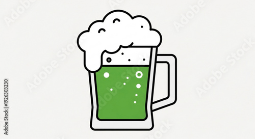 Green beer in a glass with foam on top festive drink