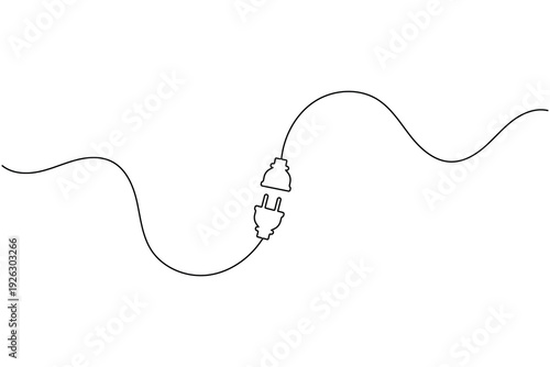 Electric plug and socket continuous one line outline vector icon