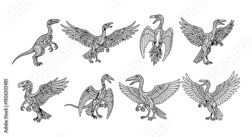 A series of black silhouettes depicting various dinosaur poses and actions
