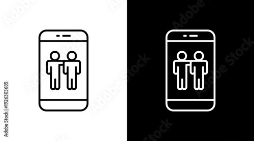 Online Friendship Outline White Icon Set Design