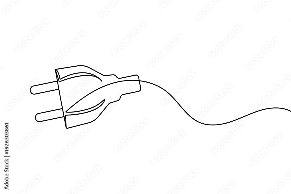 Obraz premium Electric plug continuous one line art outline vector icon