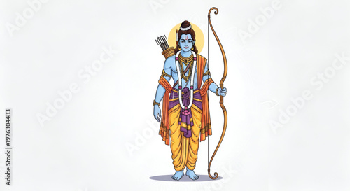 Happy Ram Navami vector illustration of Lord Rama holding bow and arrow traditional Hindu deity artwork for Indian festival celebration banner design