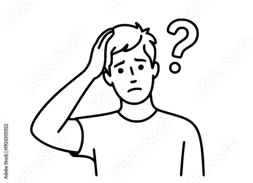 Confused Person Outline Illustration with Question Mark