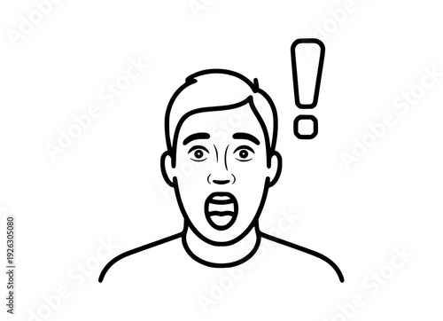 Shocked Man Outline Illustration with Exclamation Mark