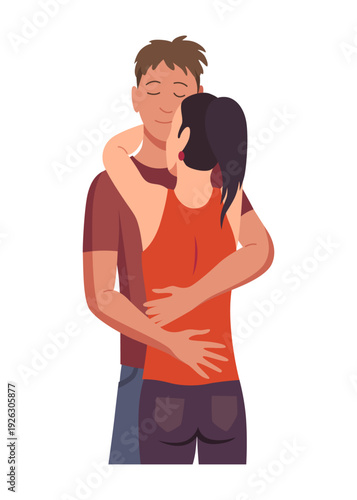 People hugging together with isolated compositions of doodle people embracing each other on blank background vector illustration