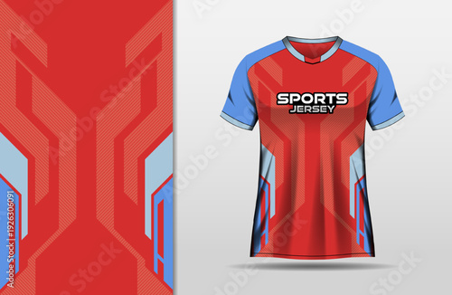 Modern sports jersey design with blue and red background