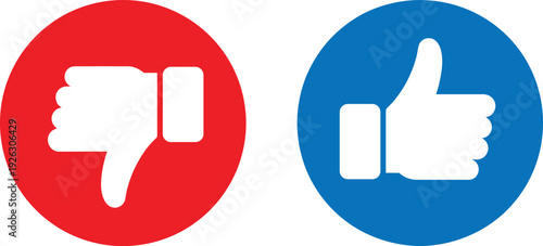Like and Dislike Icon Button Set with Thumbs Up and Thumbs Down Symbols in Circle Shapes for Social Media Reactions, User Feedback Rating and Notification Interface Design