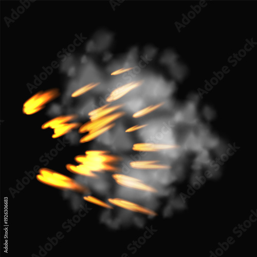 Gun flashe or gunshot animation. Fire explosion effect during the shot with the gun. Cartoon flash effect of bullet start. Shotgun fire, muzzle flash and explode