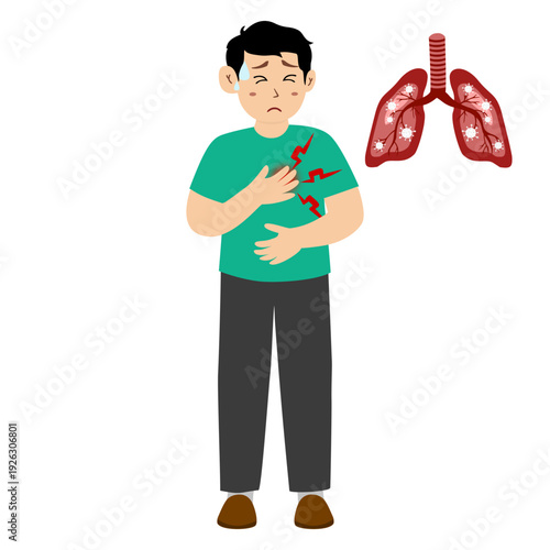 Man with a cough and pneumonia. Man with lung complications after being diagnosed with flu and tuberculosis. A sick man with sneezing and feeling unwell. man with symptoms of flu, influenza, tuberkulo