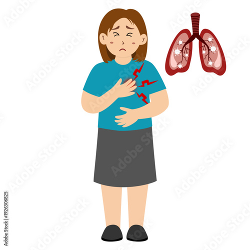 Woman with a cough and pneumonia. Woman with lung complications after being diagnosed with flu and tuberculosis. A sick woman with sneezing and feeling unwell. Woman with symptoms of flu, influenza, t