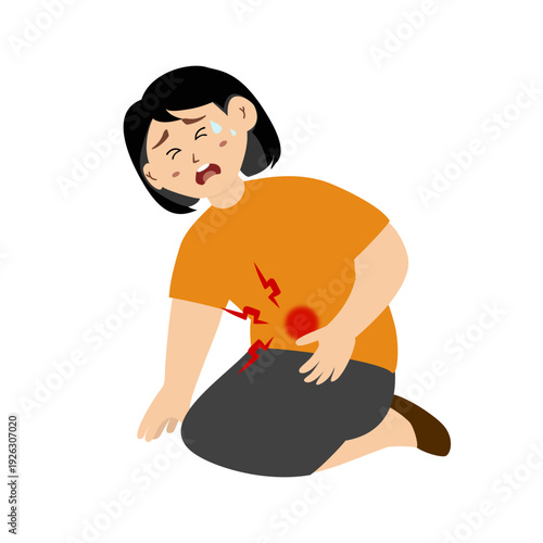 Woman suffering from stomach pain, acid reflux. Vector illustration of gastritis concept.