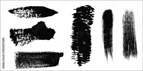 A collection of black brush strokes on a white background for artistic reference