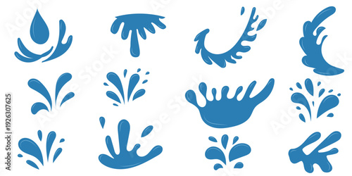 Water blue drops, sea ocean waves stencil. Liquid elements, cry droplet icons vector set. Ink, sauce, river isolated splashes