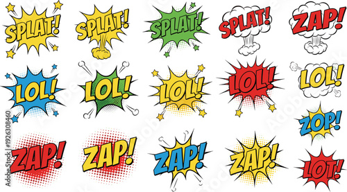 Comic Book Sound Effect Word Bubbles SPLATLOLZAPZOPLOT vector illustration