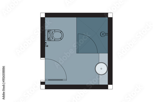 Colors Modern Bathroom Floor Plan with Shower Cubicle and Toilet Layout. 1